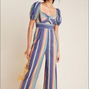 Anthropologie Colorful Puff Sleeved Jumpsuit